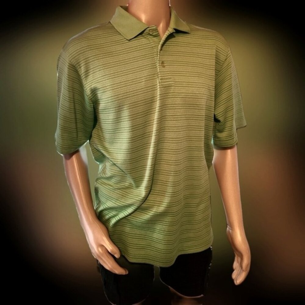 Tommy Armour Dri-Logic Men's Size L Green Horizontal Stripe Polo Get Ready Golf!